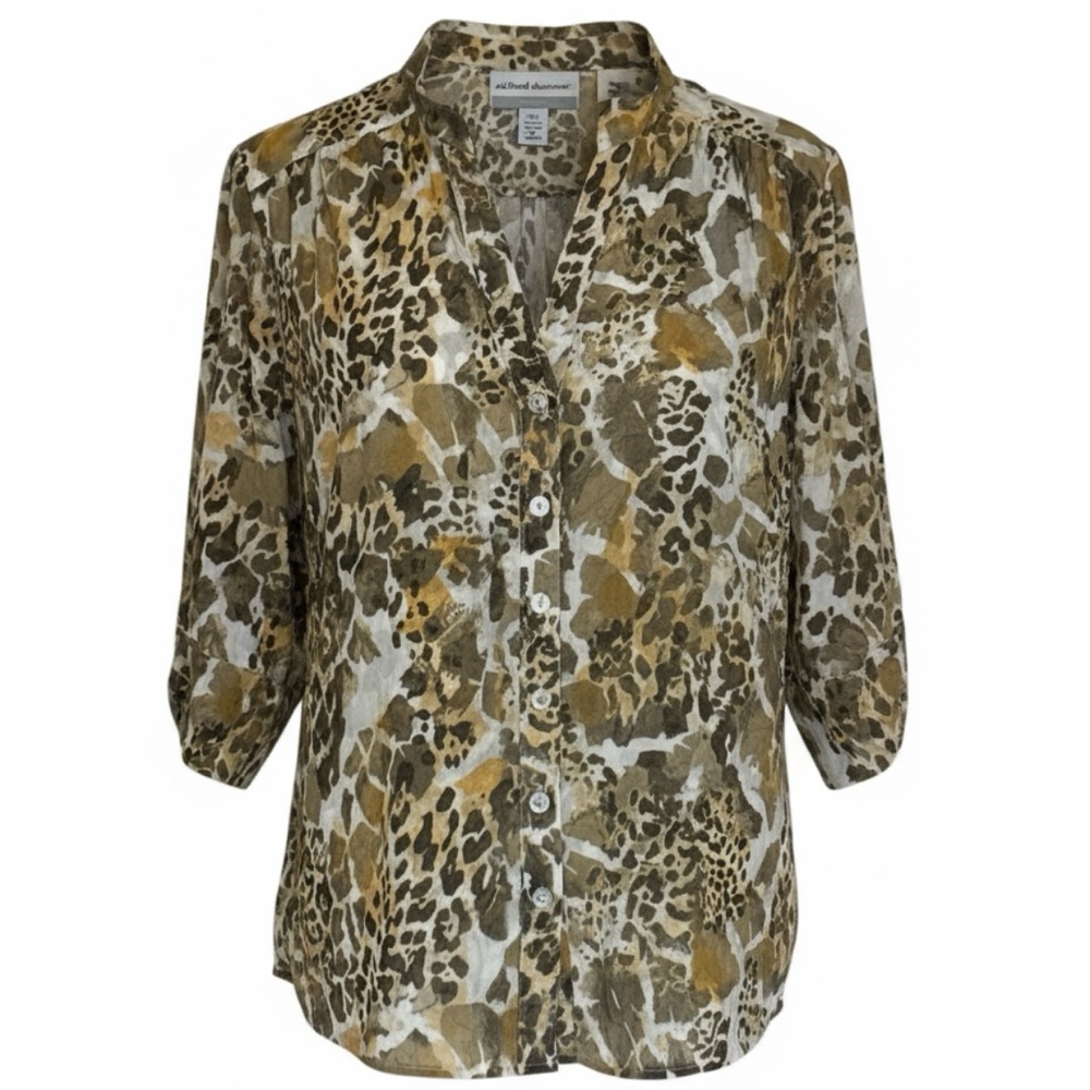 Alfred Dunner Animal Print Mandarin Collar Button Front Blouse – 100% Cotton 16P